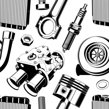 Car Repair Seamless Pattern Vector. Automotive Service Parts and Garage Components Background for Mechanics