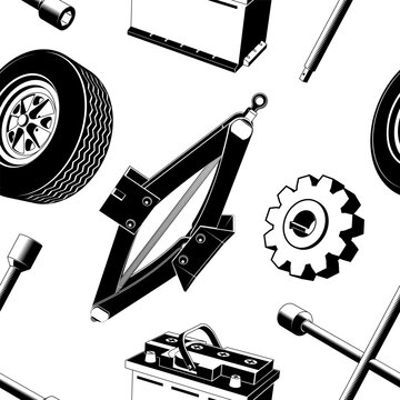 Auto Service Seamless Pattern Vector. Car Repair Equipment and Garage Workshop Background for Automotive Maintenance