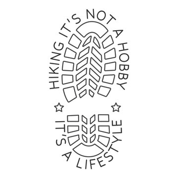 Hiking Lifestyle Line Art Vector Illustration. Outdoor Adventure Boot Print Design for Camp and Travel