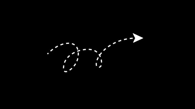 Animation of an arrow collection featuring dashed lines and curved lines following the direction of the arrows; 4K video.
