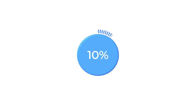 Work finishing solid blue dashed circle percent loading animation on white screen with 0 to 10 % . Digital pie chart animated with 10 percent element . Progress bar showing 80% animation.