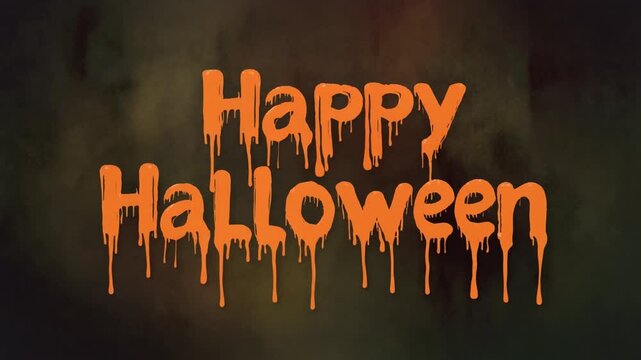 Happy halloween text animation with orange dripping effect