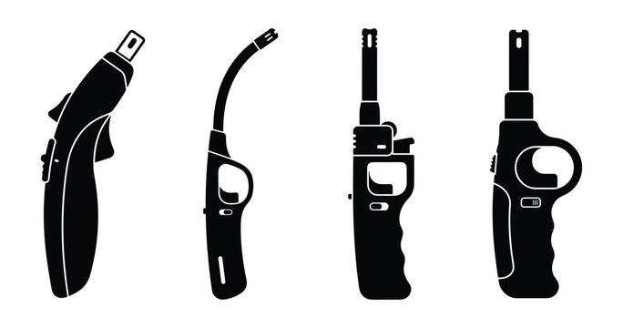 Gas lighter set for kitchen stove candle and grill usage isolated on transparent background.