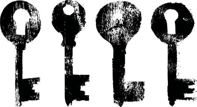 Antique black skeleton keys set vintage old metal keys with distinct shapes and textured surfaces