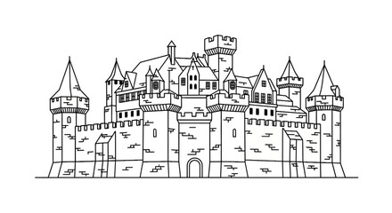 Medieval stone castle with multiple towers and defensive walls © andi