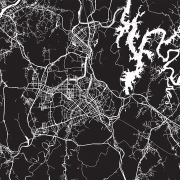 Daejeon South Korea Vector Map, Detailed City Street Map Black and White Minimalist Line Art