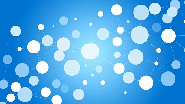 Abstract network pattern with white circles interconnected on a light blue background