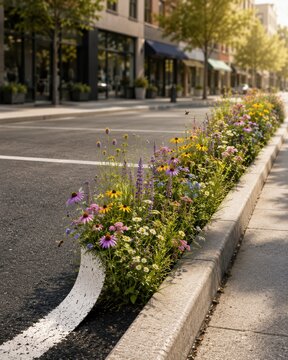 Parking Line Peeling Into Wildflower Pollinator Corridor