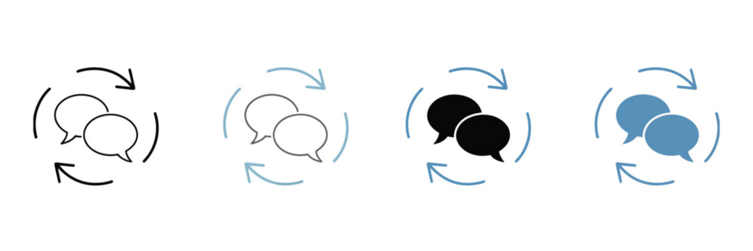 Message cycle icon set featuring multiple styles of communication symbols for chat, feedback, conversation and digital messaging interface design, vector, designs