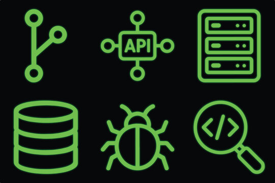 Web Development Icon Set Green Neon