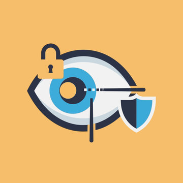 Eye with padlock and shield icon.
