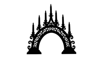 Gothic Archway Silhouette: A striking silhouette of an ornate gothic archway, featuring intricate scrollwork and decorative spires, stands as a symbol of historical architecture and artistic design. © mahmuda428