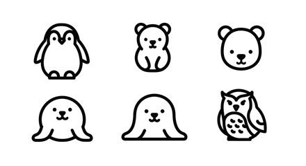 Fototapeta premium Arctic and Antarctic polar wildlife animal icons set.