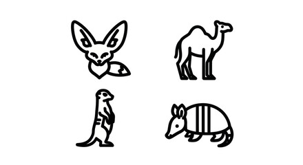 Bold desert animal line icons for safari themes. © Bromen