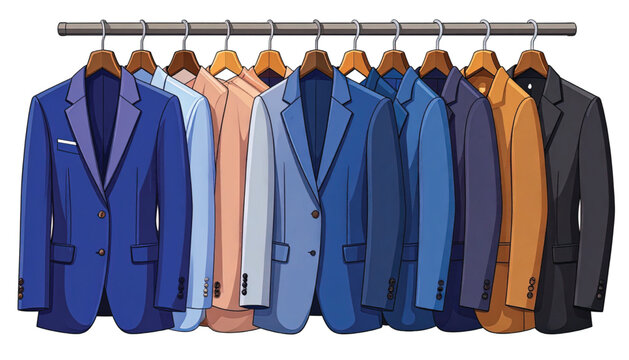 Variety of mens suits on rack.