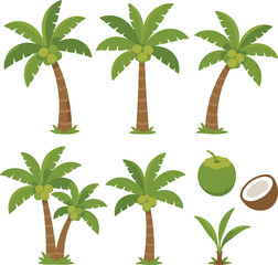 Naklejka premium Set of Coconut Trees Collection Vector Clipart