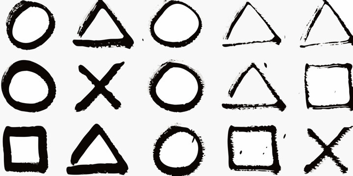 Hand Drawn Geometric Shapes Black Ink Sketchy Style On White Background
