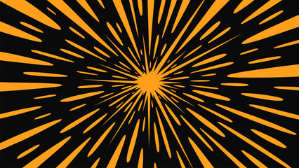 Fototapeta premium Orange and Black Radiating Starburst Background with Dynamic Retro Rays Abstract Vector Branding Design Illustration