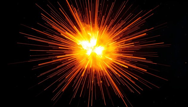 Vibrant orange explosion radiates light and energy in dark space