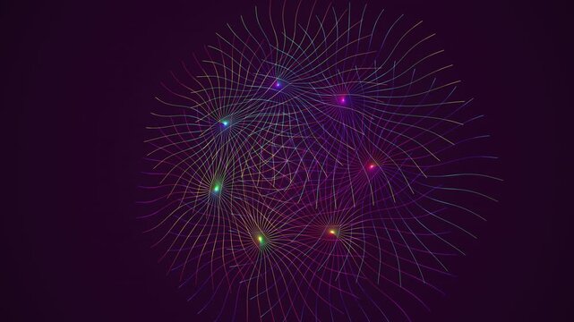 Cinematic 4K seamless loop of a glowing magenta radial burst morphing through an abstract topology field in rich volumetric light. Ideal for vj loop, meditation background. 4K UHD.