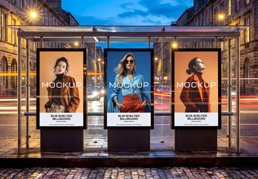 Billboard Bus Shelter In European City Mockup