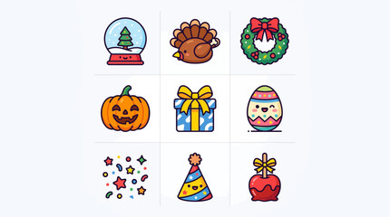Fototapeta premium Set of colorful holiday and seasonal celebration icons.