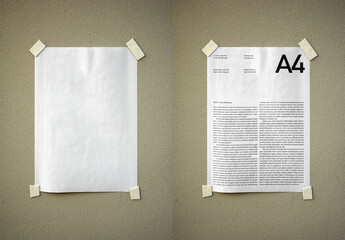 Mockup Of Customizable A4 Paper Taped To Wall