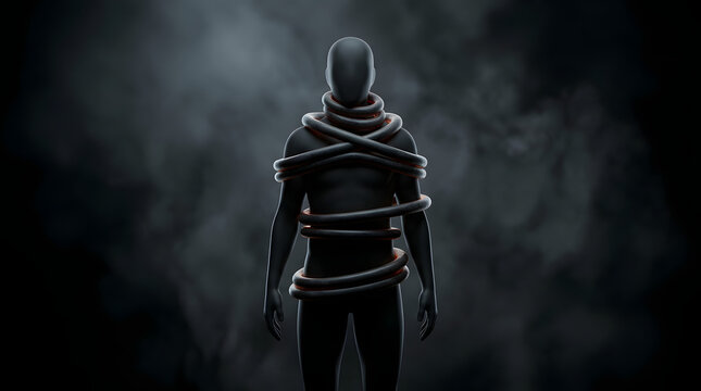 Abstract chronic pain concept showing invisible body discomfort, nerve stress, inflammation and healing through surreal 3D symbolism. AI Generated.