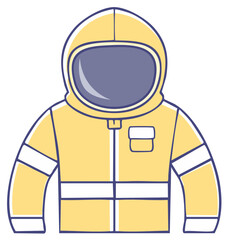 Fototapeta premium Yellow protective hazmat suit with helmet and purple visor for personal safety and protection