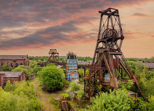 Chatterley Whitfield near Stoke on Trent, Staffordshire, England. Historic abandoned coal mine and former National Coal Board colliery representing Britain's mining heritage, industrial decline
