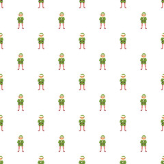 Naklejka premium Festive green elf characters standing with arms crossed creating a cheerful holiday pattern