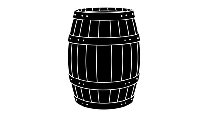 Wooden Barrel Silhouette: A stark black silhouette of a wooden barrel, with its staves and metal bands clearly defined, stands ready for its contents. © Murshida