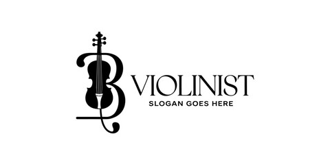 Elegant letter b logo design featuring a violin silhouette for a professional musician or classical music school isolated on a solid white background Vector, illustration © Raj Creator
