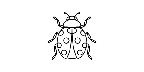 Simple black outline drawing of a cute ladybug beetle insect with round spots shown from a top view perspective for nature design and children graphics Vector, illustration © Raj Creator