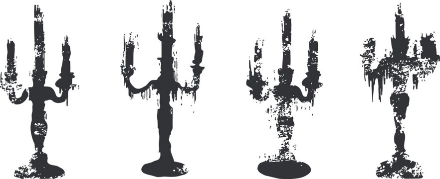 Gothic melting candelabras silhouette set haunted vintage candlesticks with dripping wax spooky halloween decoration