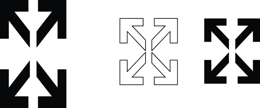 Expand and resize arrow icon set with fullscreen diagonal arrows black symbol for zoom enlarge and scale design