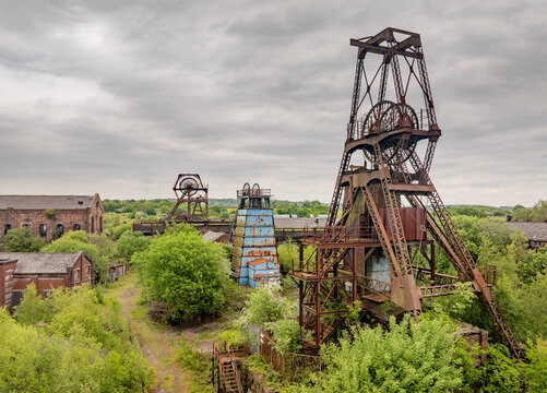 Abandoned Chatterley Whitfield coal mine near Stoke on Trent in Staffordshire, United Kingdom. Historic industrial landmark reflecting Britain's coal industry, the miners strike, economic decline