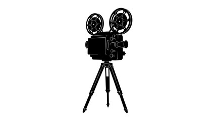 Vintage Film Projector Silhouette: A classic film projector, captured in silhouette, stands ready on its tripod, evoking nostalgia for cinema's golden age. © Murshida