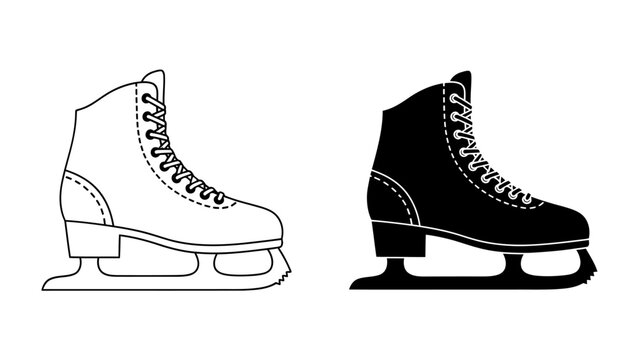 Ice Skate Duo: A pair of ice skates, one outlined in black and the other in white, stand ready for the rink, showcasing a classic design for winter sport.