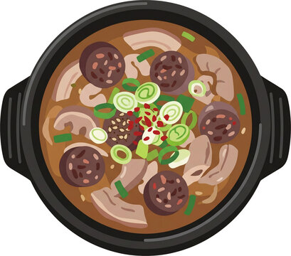 traditional korean sundaegukbap top view illustration