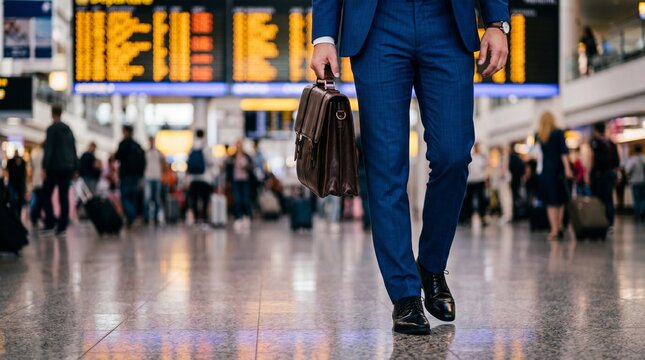 Businessman walking with briefcase in airport terminal