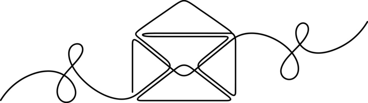 Mail continuous one line drawing, Continuous Line Drawing email, letter or mail. Trendy one line draw design vector illustration, Minimalist continuous line drawing of an envelope. Non editable stroke