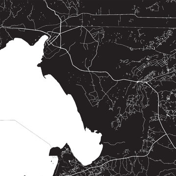 Kisumu Kenya Vector Map, Detailed Coastal Port City Street Map Black and White Minimalist Line Art