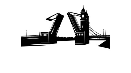 Drawbridge Silhouette: A striking black silhouette of a drawbridge opening against a white background, symbolizing connection, engineering, and transition. © Murshida
