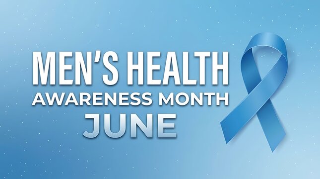 Men health awareness month promotion with blue ribbon and text for june campaign