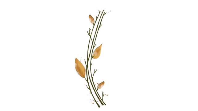 Watercolor floral design with golden leaf. Suitable for invitations, greeting cards, stationery, and other delicate designs.