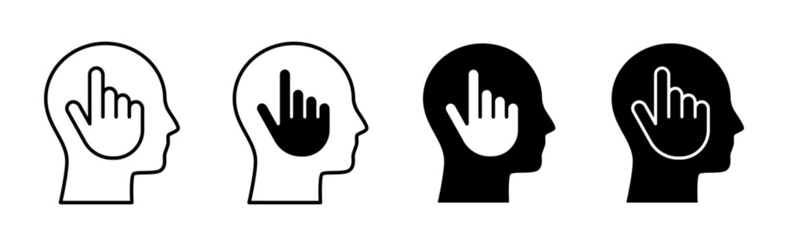 Human Head with Touch Gesture Icon Set in Outline and Glyph Style