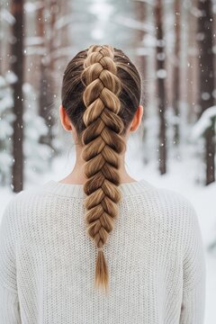 Back View of Braid in Winter Forest