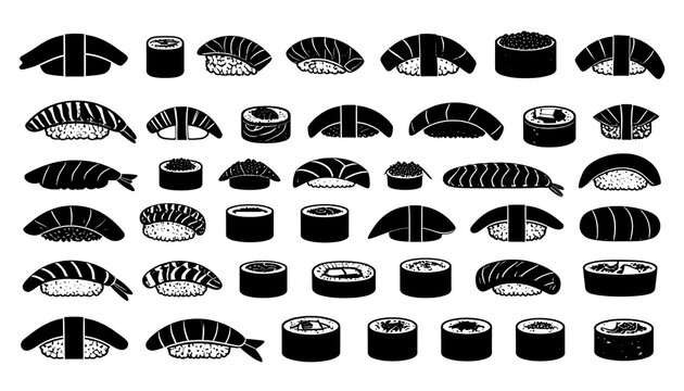 Assorted sushi and maki rolls vector collection