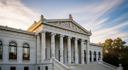 Fototapeta premium Neoclassical building with white stone columns and stairs